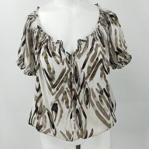 Ann Taylor Peasant Blouse Size S Popover Blouson Elastic Neck Sleeves Waist